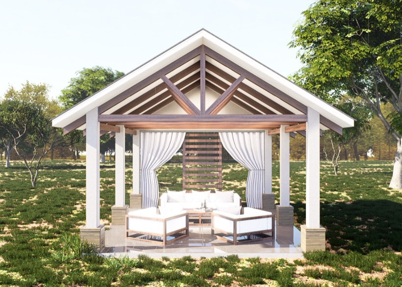 Cabana with truss uplighting on.