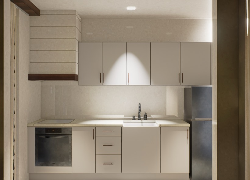 Kitchen elevation with cabinetry detail.