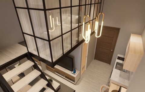Loft interior from the mezzanine.