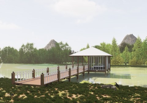 Waterside pavilion across the lake.